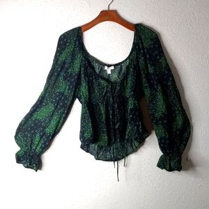 Topshop 10 Whimseygoth Stars Crop Top Tie Front Blue Lime on Black Peasant